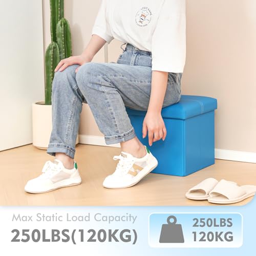 B Fsobeiialeo 30BUTTON-LEATHER-BLUE-1 Folding Storage Ottoman thumb #5