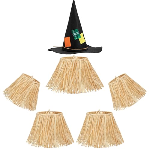 Spooktacular Creations Scarecrow Accessory Set Include Straw Black Hat, Straw Skirt for Kids Women Men Halloween Harvest Party Accessories, Scarecrow Cosplay Dress Up Party