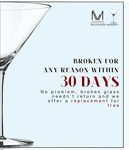 Luna & Mantha Large Martini Glasses | Set Of 4 | 10Oz | Hand-Blown Crystal Martini Glass Set | Elegant Cocktail Glasses For Bar, Whiskey, Gin, Tequila | Goblet Gift Set For Birthday, Housewarming #TOP6