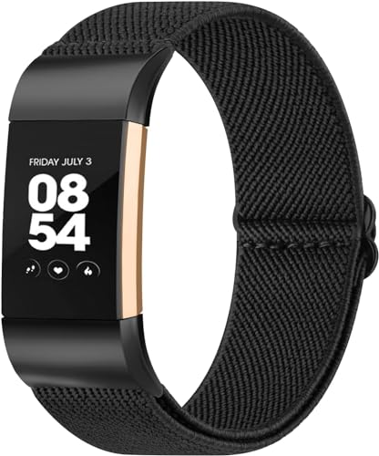 Mugust Correa para Fitbit Charge 2 para Mujer y Hombre,Correas Elástico Ajustable Nylon Pulseras Repuesto Solo para Fitbit Charge 2 (Negro)