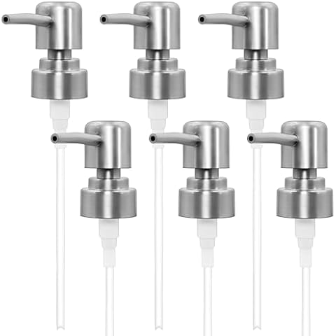 Philbinden 6Pcs Soap Dispenser Pump Head Replacement Set,Reusable Hand Soap Dispenser Top for Bathroom,Kithen Worktop Bottles, Standard Diameter 28/400 Neck Size (6, Silver) Cover