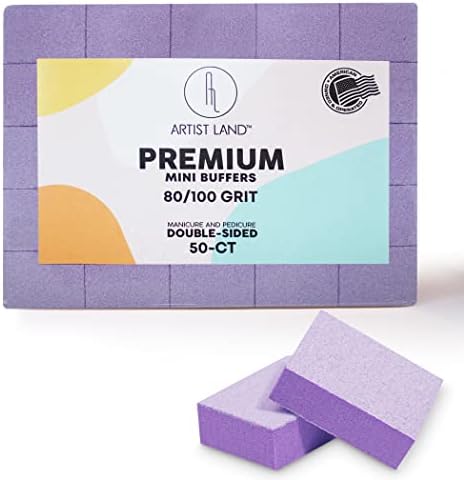 Artist Land Purple Mini Buffer Set 80/100 Grit – 50 Ct - Professional Grade Salon Quality Nail Buffing Blocks Pack for Pre-Application of Polish, Gel, Acrylic, Double-Sided Buffer Blocks
