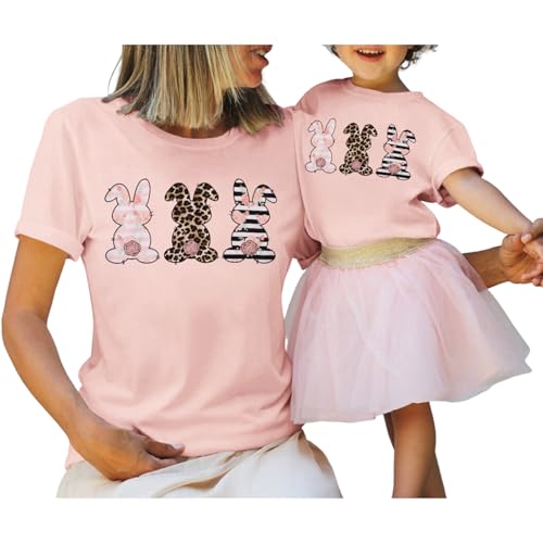 CM C&M WODRO Family Matching Easter Outfits Women Toddler Kid Girl Easter Shirt Mommy and Me Bunny T-Shirt Short Sleeve Top