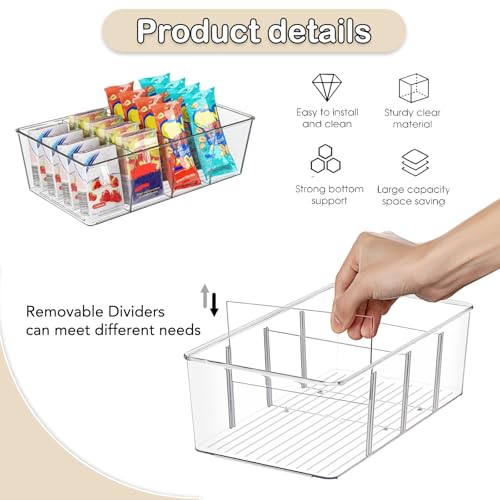 Eidoct 2 Pack Food Storage Organizer Bins with Removable Divider, Clear Plastic Stackable Container for Pantry, Kitchen, Fridge, 4 Compartment Holder Packets - Image 2