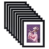 HEGATY 8x10 Picture Frame Black Set of 9, Display Pictures 5x7 with Mat or 8x10 Without Mat for Wall