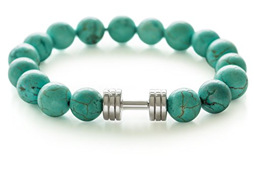 Pulsera turquesa con mancuernas, rodio plateado, joyería de gimnasio, pulsera con cuentas Cover