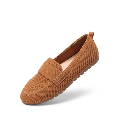 DREAM PAIRS Loafers for Women Penny Knitted Loafer Casual Comfortable Slip On Flats Work Business Walking Shoes 6 Brown
