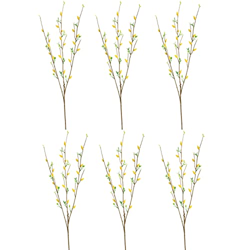 Wnvivi 6 Packs Artificial Pussy Willow Branches, 33 Inch Long Stem 3 Heads Fake Willow Branch Stems Artificial Flowers for Tall Vase Artificial Greenery Stems for Home DIY Decor, Yellow