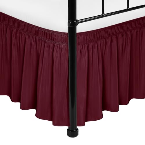 Wrap Around Full Size Bed Skirt Split Corners 14" Drop-Elastic Dust Ruffle