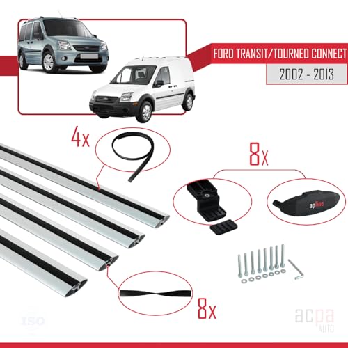 Barres de toit railing Ford Transit Connect 2002-2013 aluminium gris 4 barres - 6
