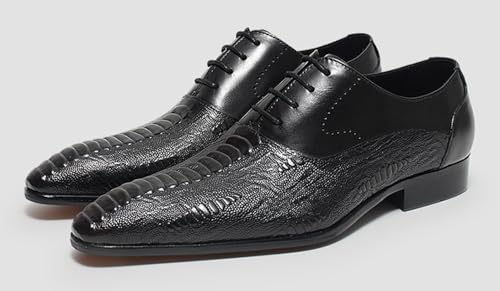 Santimon Men’s Leather Oxford Dress Shoes – Classic Lace-Up Formal Derby Shoes with Crocodile Embossed Detailing, Anti-Slip Sole & Cushioned Insole for Business, Wedding & Party4
