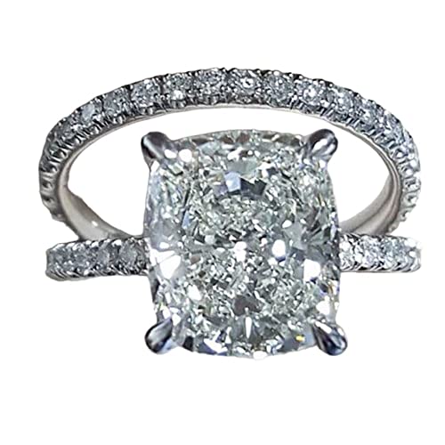 Ssjewel 3 Ct Elegant Cushion Cut Diamond Solitaire Women's Wedding Band Engagement Ring Set 14K White Gold Finish Fine 925 Sterling Silver Handmade Aesthetic Striking Anniversary Gift For Her #TOP27