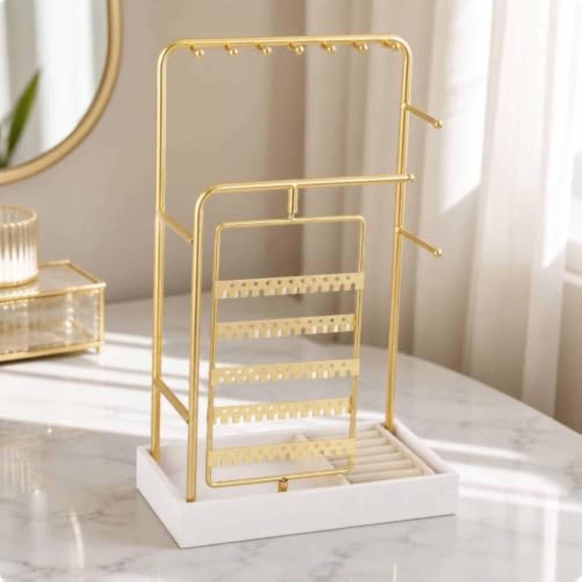 Gold-Finished Rotating Jewelry Organizer, Freestanding