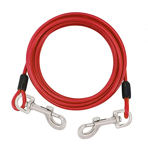 DONGKER Cable de amarre para perros de 3 m, correa de alambre de acero reflectante para perros caninos con gancho giratorio de 360° para perros medianos y grandes de hasta 130 libras