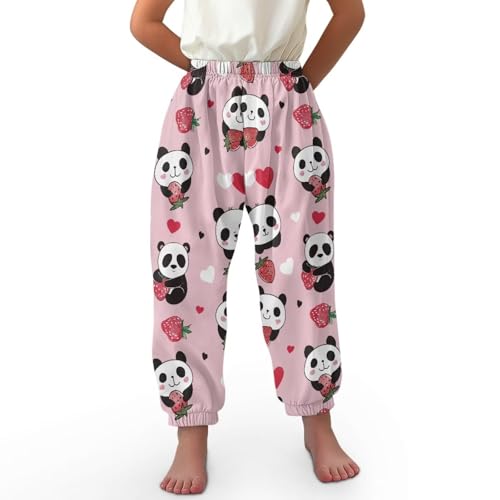 BYCHECAR Panda Strawberry Toddler Kids Long Bloomers Harem Pants Casual Joggers Sports Dance Pants Little Girls Yoga Trousers Sweatpants Large