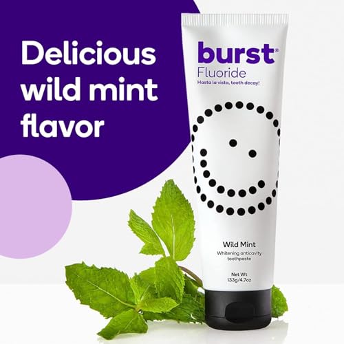 Image of BURST Whitening Toothpaste with Cavity Fighting and Stain Removal Fluoride (4.7oz /2 Pack) | for Sensitive Teeth | with Xylitol | Vegan, Gluten & SLS Free | Wild Mint | with Cavity Fighting and Stain Removal Fluoride | with Xylitol | Vegan, Gluten & SLS Free