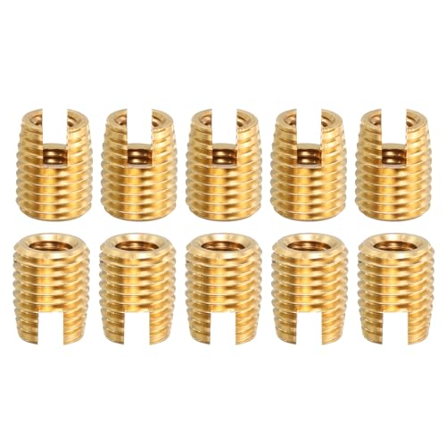 uxcell Self Tapping Threaded Inserts, 10pcs M5-0.8 Female to M8-1 Male Brass Slotted Thread Repair Inserts Nuts, 10mm Long
