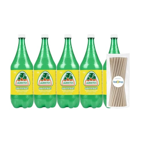 Jarritos Grapefruit Mexican Soft Soda Drink 1.5 Lt Plastic Bottles 5 Pack + 15 Sugarcane Disposable Straws by KOOL8SHOP Infinite Deals