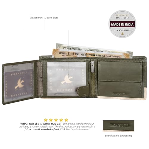 Image of HORNBULL Men's Personalized Gift Wallet I Customized Slim Stylish Leather Purse with Name I Unique Birthday Gift for Men Boy Love Husband (Green)