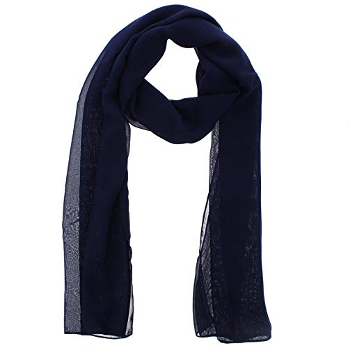 WESTEND CHOICE Ladies Chiffon Scarves Women Plain Neck Scarf Soft Headwrap Girls Headscarf Sheer Wrap women's scarves & wraps 150x45 cm (Navy)