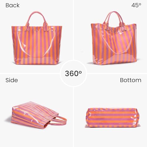 Bolso tote grande a rayas con asa superior de PVC brillante miniatura 7