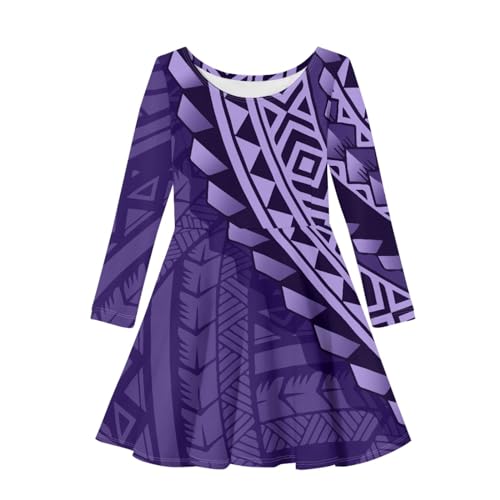 JooMeryer Girls Polynesian Dress American Samoa Printed Long Sleeve Crewneck Flowy Dresses4