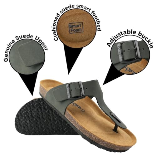 Image of 100% Genuine Leather Men's Sandals - Comfortable Cushioned Smart Foam Footbed, Slip-On Slides for Casual Summer Wear, Adjustable Fit, Durable Non-Slip Sole