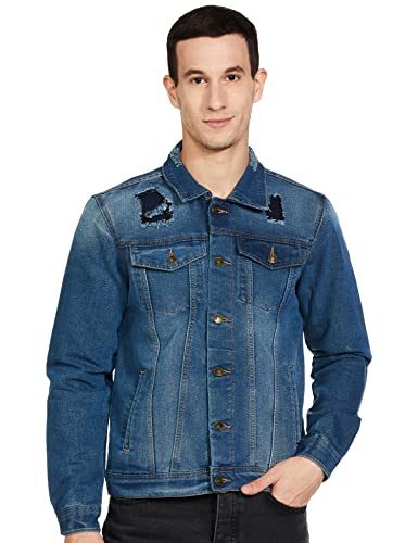 Image of The Indian Garage co MenSlim Fit Solid Denim Trucker Jacket