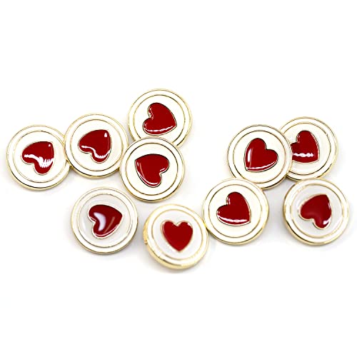 Craftisum 20 Pcs Electroplating Golden Circles Enamel Red Heart Sewing Metal Shank Coat Buttons -25Mm -1" #TOP6