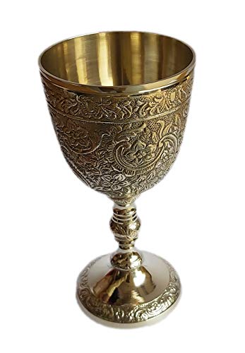 Parijat Handicraft Brass Royal Chalice Cup Embossed Brass Flutes Wine Heavy Goblet Brass Drinking Glasses Beverage Tumbler Cups For Water Juice Milk Beer Ice Tea And Farmhouse Decor #TOP1