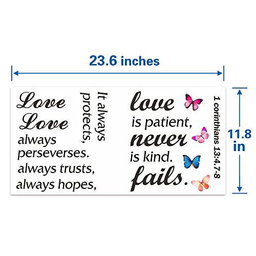 Bible Verse Words Wall Decal Sticker, Love Is Patient Love Is Kind Love Never Fails Corinthians 13:4-8 Butterfly Decor Christian Religious Scripture Quotes Vinyl Wallpaper Mural For Home Church #TOP7