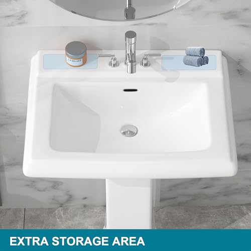 HOMLYLINK Pedestal Sink White 3 Hole, 26 x 20 Inch Large Bathroom Pedestal Sink Combo, Rectangular, 1 Overflow Hole, 3 Faucet Hole, Pure White Porcelain, for Bathroom