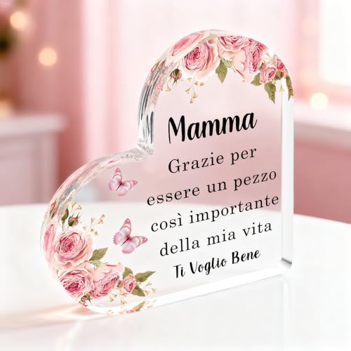 Regalo Mamma, Regalo Compleanno Mamma, Cuore Acrilico Ornamento, Regali per