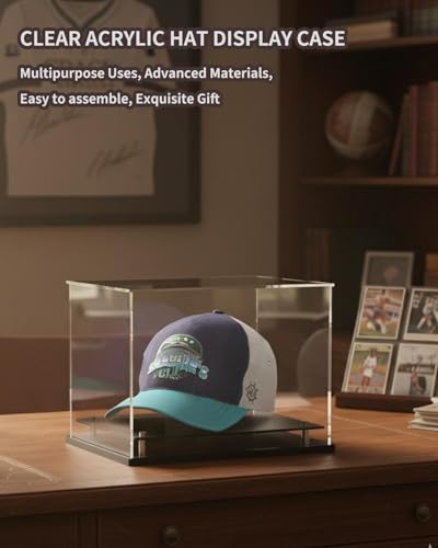Clear hat Display case for Baseball,Acrylic Cap Holder Stand for Baseball, Football or Snapback Caps,Mini Helmet.Baseball Cap Display case with Metal feet Base(mountable) - Thumbnail 2