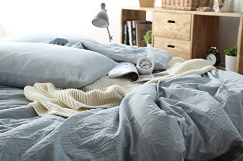 Image of F.Y.Dreams 100% Washed Cotton Duvet Cover for Weighted Blanket 48x72 inches with 16 Ties, Zipper on Long Side /Light Blue /Just Duvet Cover