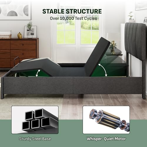 Image of Softa Queen All-in-One Adjustable Bed Frame with Upholstered Bed Frame Headboard and 2 Storage Drawers, Electric Bed with Remote Control and Whisper Quiet Motor, 10-Year Warranty