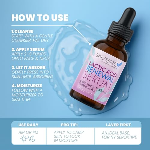 Image of Lactic Acid Renewal Serum - Gentle Exfoliating & Skin Smoothing Face Serum with Panthenol & Hyaluronic Acid | Brightens, Hydrates & Renews Skin Texture | 30 mL / 1 oz