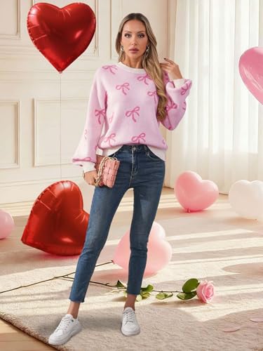 Image of Libsorge Womens Valentine Heart Sweater 2026 Valentines Day Trendy Cute Oversized Long Sleeve Pullover Sweaters