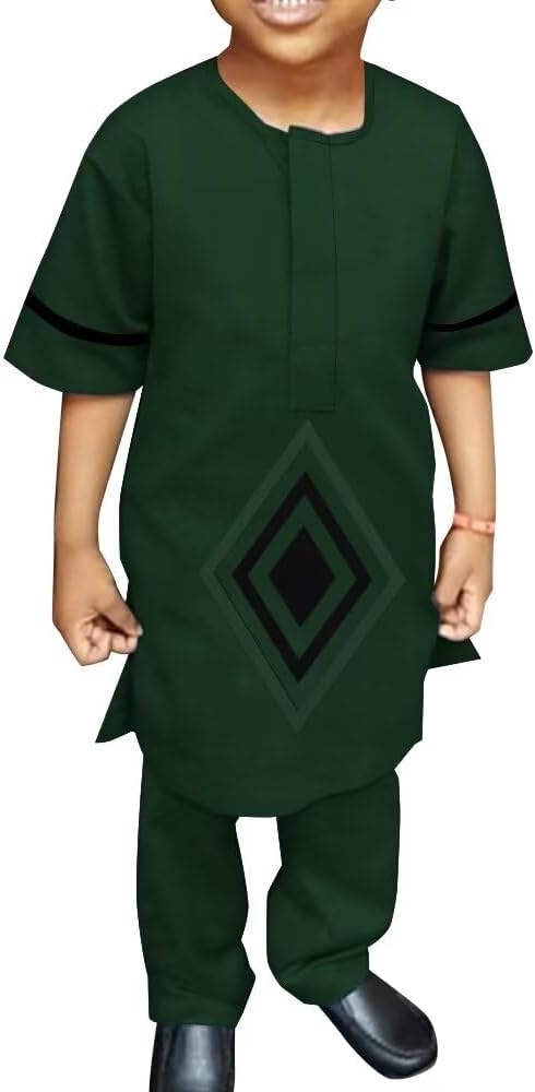 African Traditional Clothes for Boys Dashiki Outfit Children Party Clothing 2 Piece African Attire Set Short Sleeve