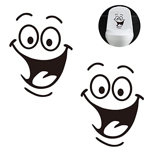 HsentimenH WC Deckel Aufkleber 2Pcs Sticker mit Smiley Gesicht Pvc Wasserdicht Witziger Lustiger DIY Badezimmer Wandtattoo Toilette Tür für Wandaufkleber