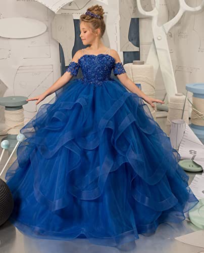 Girls Flower Girl Dress Beaded Applique Tulle Pageant Dresses Off Shoulder Kids Ball Gown for Wedding Party3