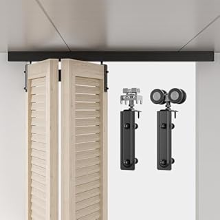 AONAYIOA 48"/4FT Ceiling Mount Box Rail Hardware Bifold Sliding Barn Door Hardware Heavy Duty Sliding Barn Door Track, Aluminium Alloy Kit for 2 Doors (No Door)