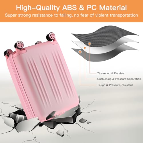 Kono Small 20 Inch Expandable Carry On Luggage with Quiet Spinner Wheels & TSA Lock, Scratch and Drop Resistant PC+ABS Hardside 22x14x9 Airline Approved Suitcase, Pink - Image 5
