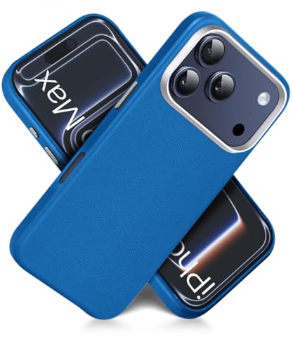 Image of WOW IMAGINE Back Cover for iPhone 17 Pro Max | Shockproof Tough Leather Texture Hard Mobile Case | Ultra Slim Non-Slip Grip | Inner Velvet Fabric | Metal Camera Ring - Blue