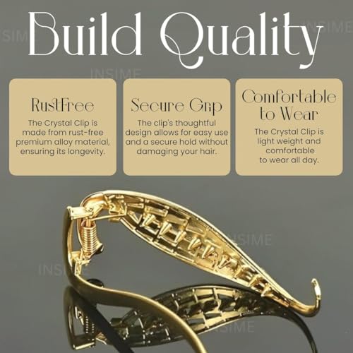 Image of INSIME Rhinestone stone hair clips for women Stylish | Sparkling Big French barrette hair bun clips | Fancy metal hair clips bun accessories Korean banana hair clip for wedding
