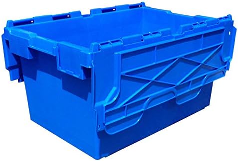 Plastor 5 x Large Blue Plastic 80 Litre Heavy Duty Storage Boxes (71 x 46 x 36.8cm) LC3 Crates with Attached Hinged Lids