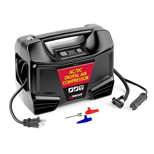 Wagan EL7315 Digital Display Dual AC/DC 110V/12V Air Compressor Tire Inflator with Nozzle Adapters for Vehicle Outdoor and Home Indoor Use, Black