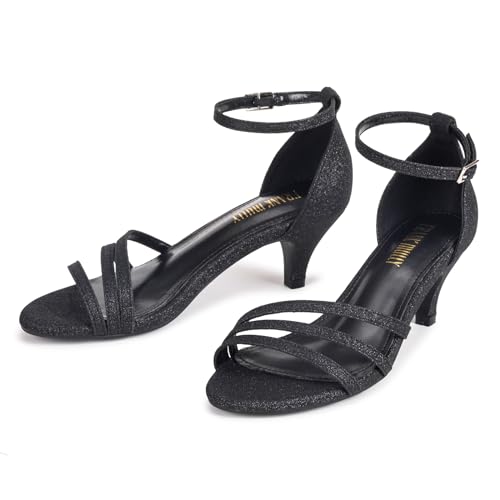 Frank Mully Women's Sparkly Low Kitten Heel Open Toe Sandals Ankle Strap Glitter Bridal Wedding Dress Pump Shoes4