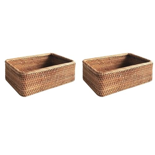Cesta de mimbre con diseño rectangular ventilado, pack de 2 cajas de almacenamiento 2