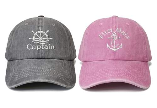 Shenbors Captain and First Mate Gifts Nautical Boating Sailing Hats for Men Women Gray & Pink Baseball Caps for Boat Skipper Sailor
